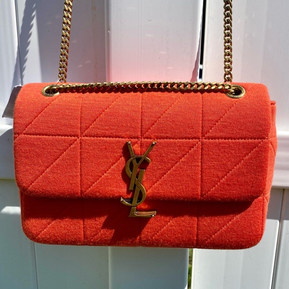SAINT LAURENT JAMIE MEDIUM BAG IN QUILTED ORANGE JERSEY W/GOLD YSL HARDWARE NEW! - Picture 3 of 16